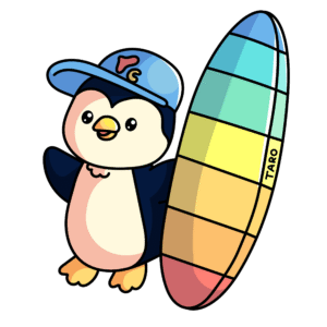 Meet Taro the Australian Fairy Penguin. He's holding his colourful surfboard and a cap that has the Redlands Coast on it. Created in Brisbane Australia, colouring and activity books.