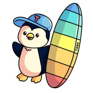 Meet Taro the Australian Fairy Penguin. He's holding his colourful surfboard and a cap that has the Redlands Coast on it. Created in Brisbane Australia, colouring and activity books.